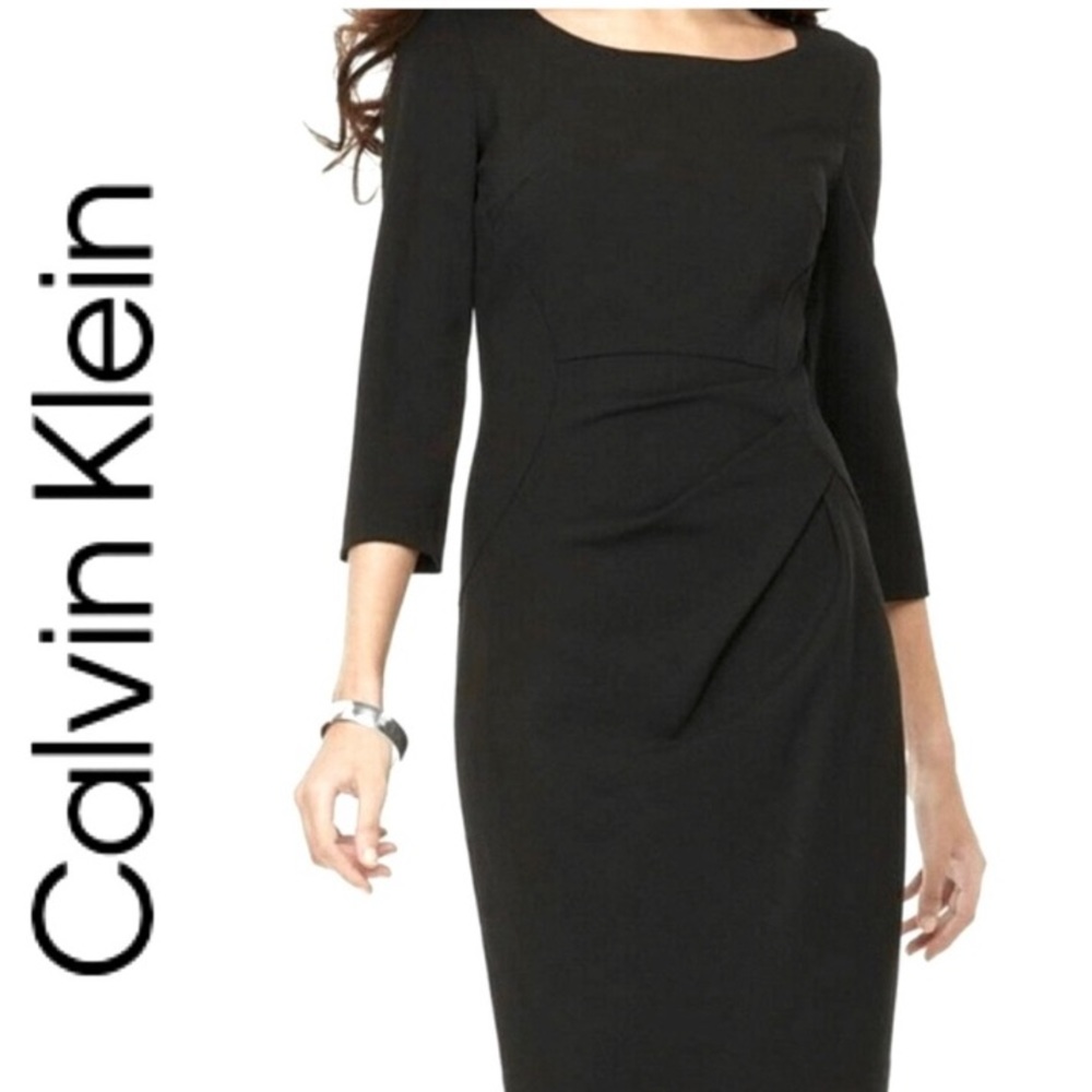 NWT Calvin Klein 3/4 Sleeve Ruched Front Dress